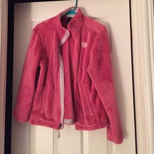 Pink fluffy north face jacket