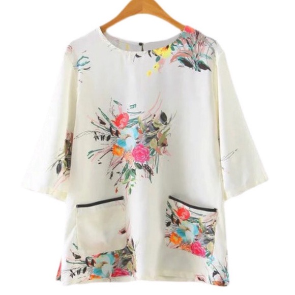 Multicolor Flowers Print Chiffon Blouse
