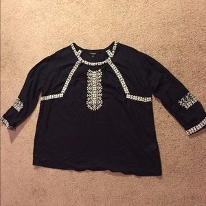 Lucky brand black and white embroidered shirt