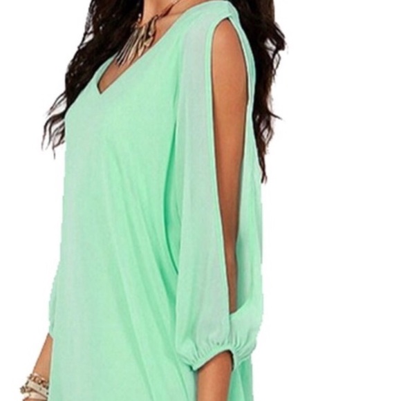 V-Neck Long-Sleeve Chiffon Summer Evening Dress - Picture 4 of 4
