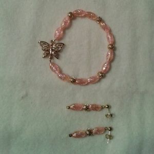 Bracelet and Earrings Pink & gold Beads