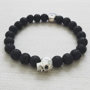 Skull black lava beaded bracelet