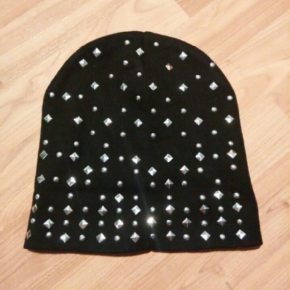 Silver Studded Black Beanie