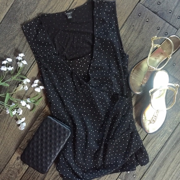 Ann Taylor Faux Wrap Sleeveless Polka Dot Top