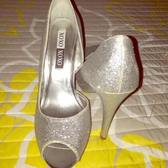 Silver glitter XOXO Heels