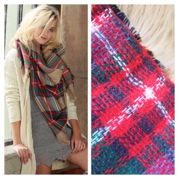 Flash Sale! Blanket Scarf, Plaid Blanket Scarf, - Picture 2 of 4