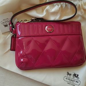 NWT COACH poppy pink glossy wristlet