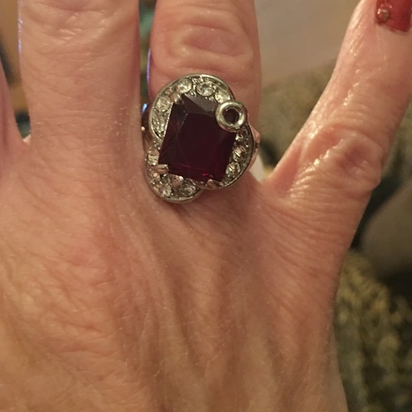 "Ruby" and Cubic Zirconia Ring - Picture 2 of 3