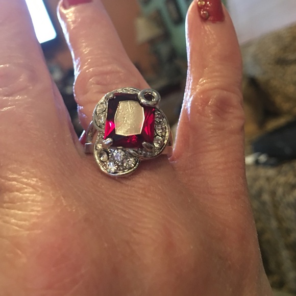 "Ruby" and Cubic Zirconia Ring - Picture 3 of 3