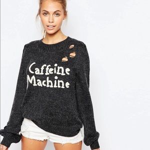 Wildfox Distressed Sweater Caffeine Machine S