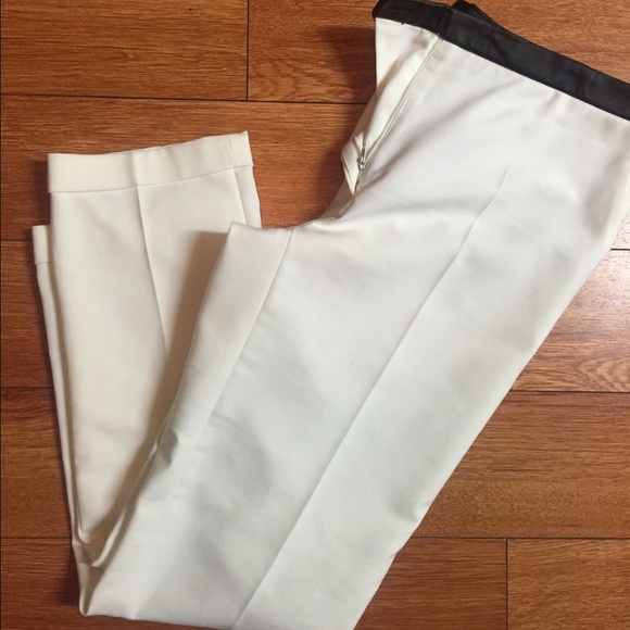 Zara all white business capri with leather stripe.
