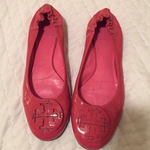 Tory Burch Patent Reva Flats in Hot Pink