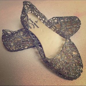 Dark Silver Glitter Jelly Flat Shoes