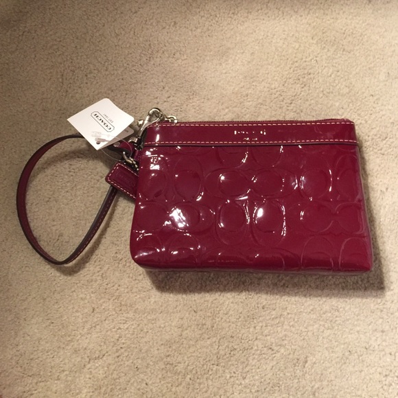 Brand new red patent leather coach wristlet