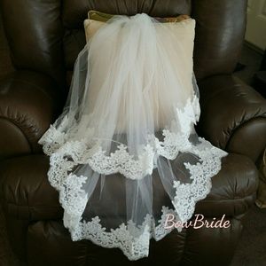 2Layers White Lace Veil