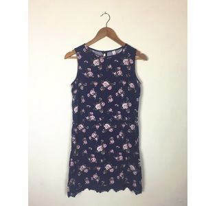Blue Floral Dress w Crochet Trim