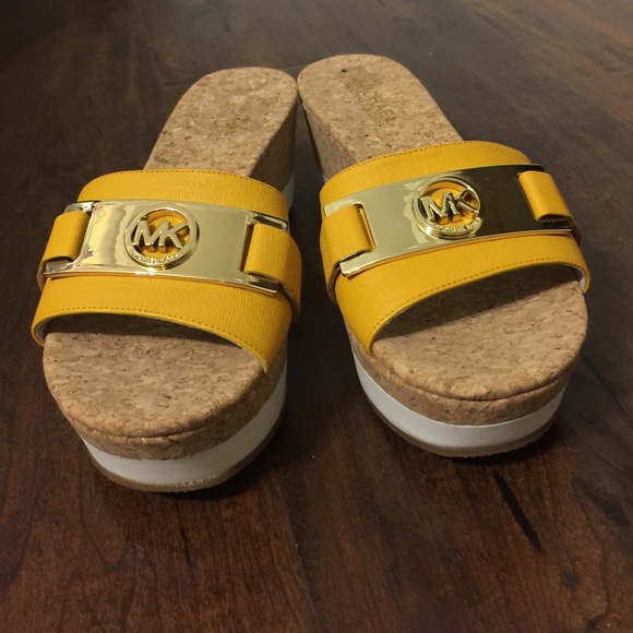 Yellow Micheal Kors Warren Platform Slide Sandals