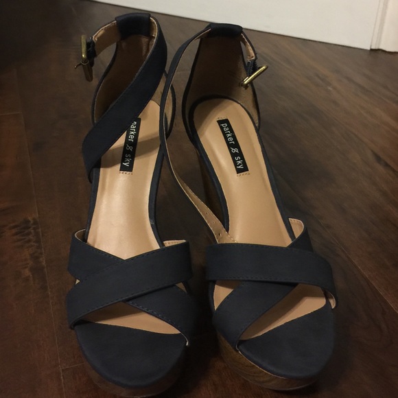 Navy Parker & Sky Wedge Sandals