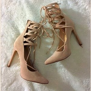 New nude suede high heels