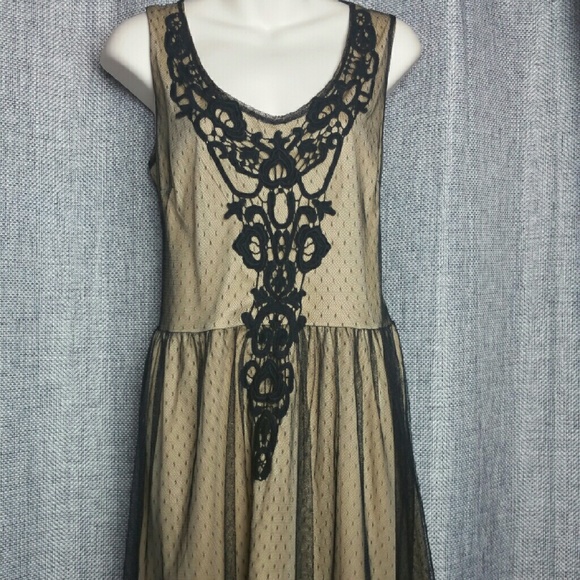 Black and tan illusion dress L