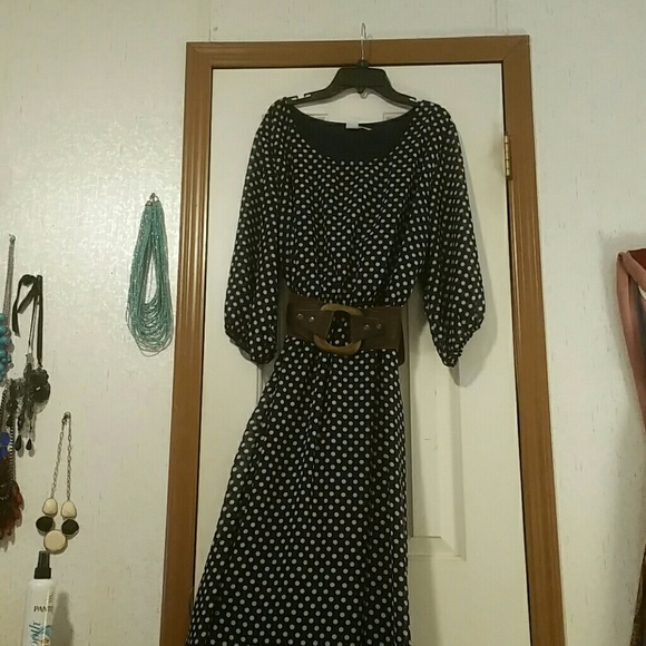 Maxi navy and white polka dot plus sz dress.
