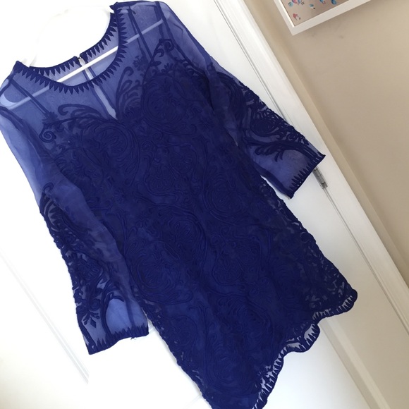 Anthropologie blue detailed dress w/ slip