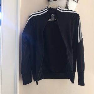 Classic black Adidas jacket with white stripes