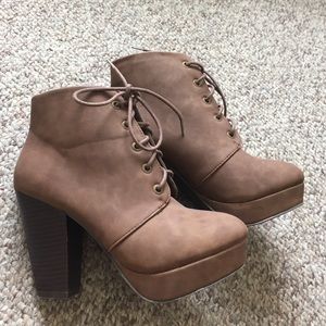 Brown ankle bootie chunky heel