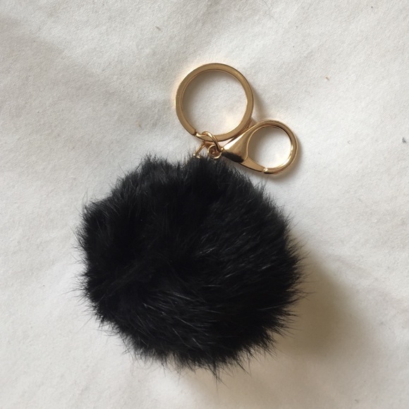Rabbit Fur Pom Pom Poof Key Chain black
