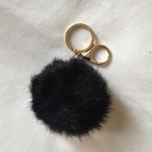 Rabbit Fur Pom Pom Poof Key Chain black