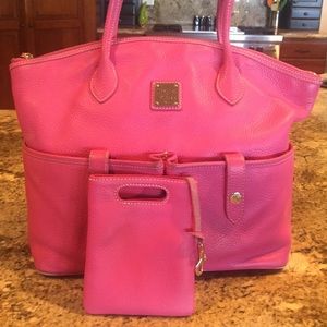 Pink leather Dooney and Bourke bag and small pouch