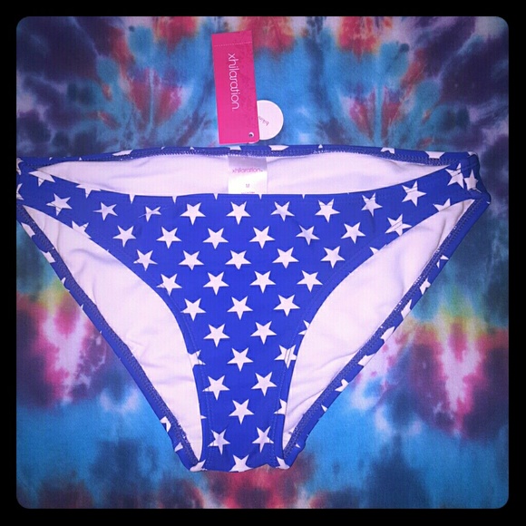 American Flag Star Center Ruched Bikini Bottoms