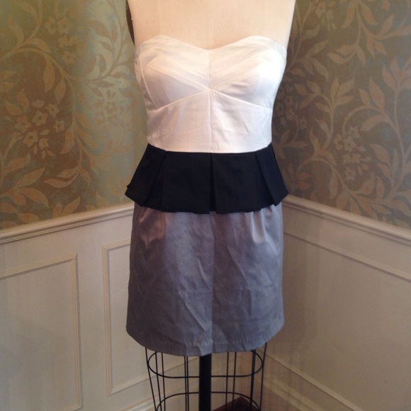 Black grey and white peplum strapless dress
