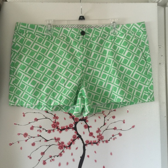 Plus Size adorable green&white patterned shorts!