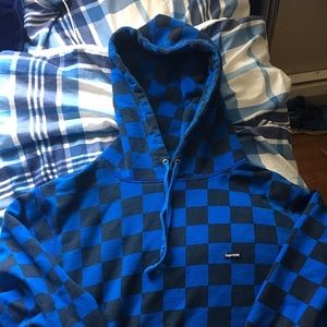 Blue supreme checkered hoodie 100% authentic