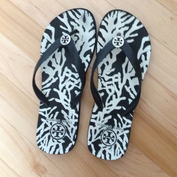 Tory Burch Black and White Flip Flops