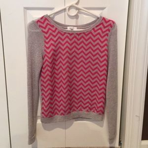 Grey and Pink Chevron Lightweight Sweater