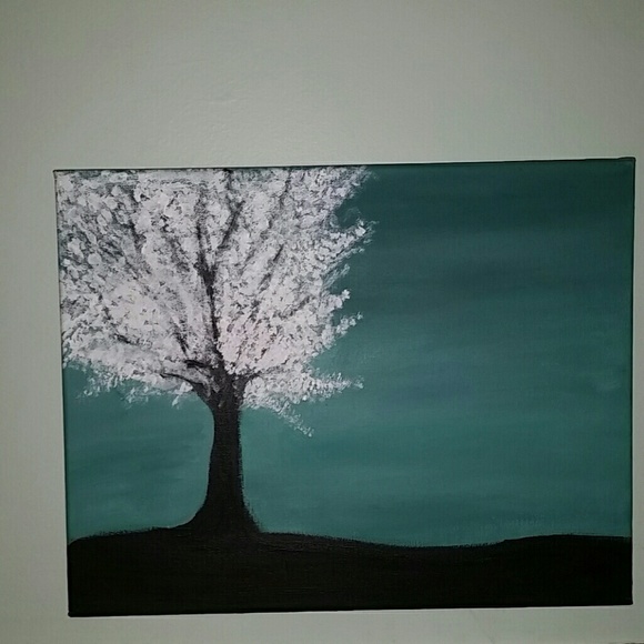 Minimalist Teal Blossums Painting