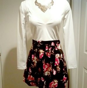 Slinky Floral Deep Plunge Skater Dress