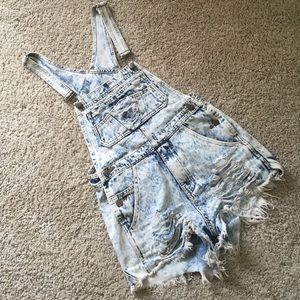 Acid Wash Distressed Denim Overalls