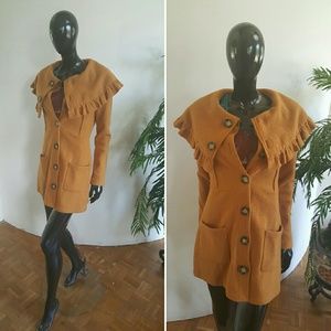 HWR Anthropologie Caramel Wool Ruffle Coat