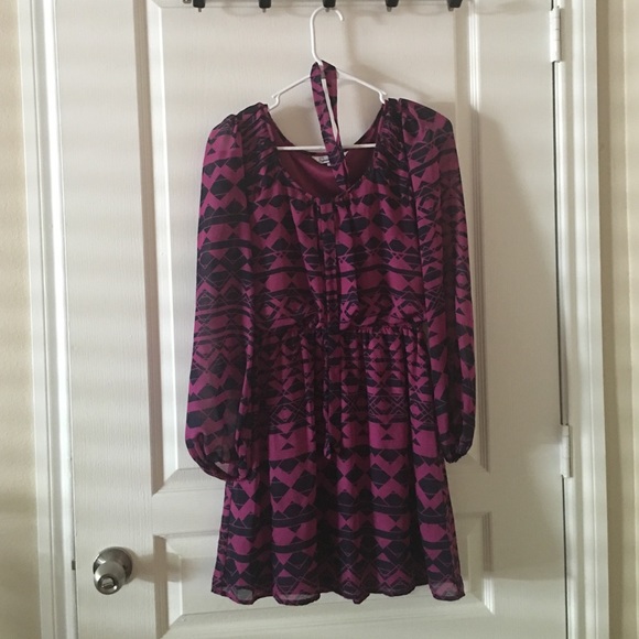 Purple long sleeve tribal print dress