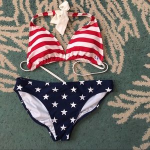 OP Bikini Top Red & White Striped size XL Just top