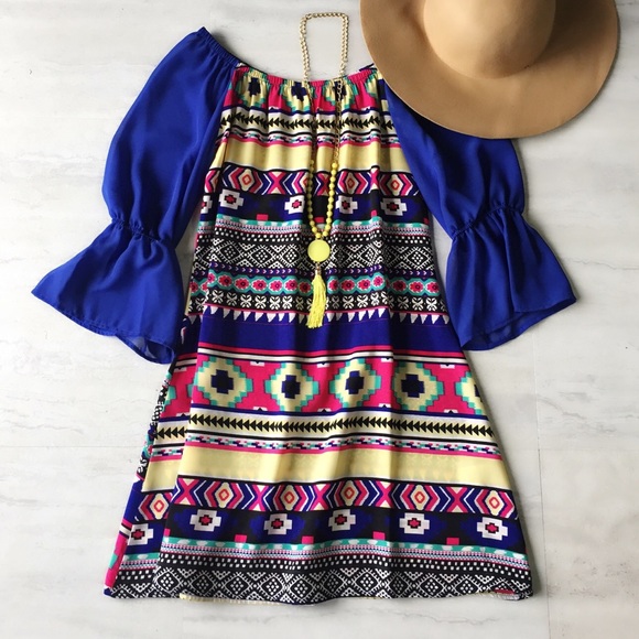Aztec Off the Shoulder Dress