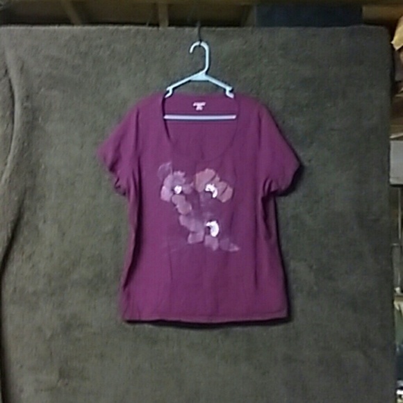 MAROON FLORAL PRINT ST JOHNS BAY TOP 2X