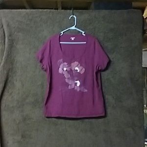 MAROON FLORAL PRINT ST JOHNS BAY TOP 2X