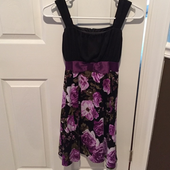 Purple floral dress with silk bow