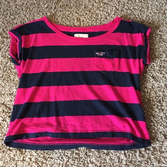 Hollister Short Sleeve Navy Blue & Pink Top