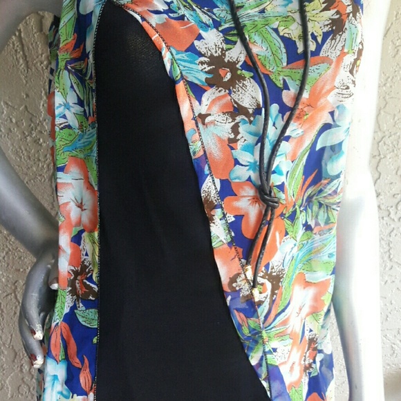New Tropical Chiffon Overlay Blouse - Picture 3 of 4