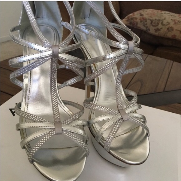 Silver jeweled pumps